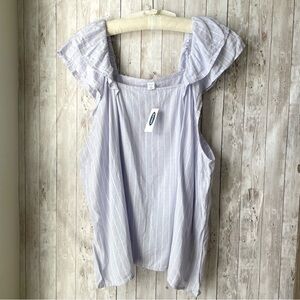 Old Navy Blouse Square Neck Ruffle Sleeves Light Purple Stripes Size XXL NWT